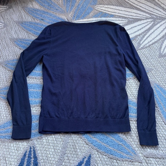 Talbots Women’s Navy Blue Crewneck Pullover Bicycle Jacquard Sweater Size Small - Picture 2 of 6